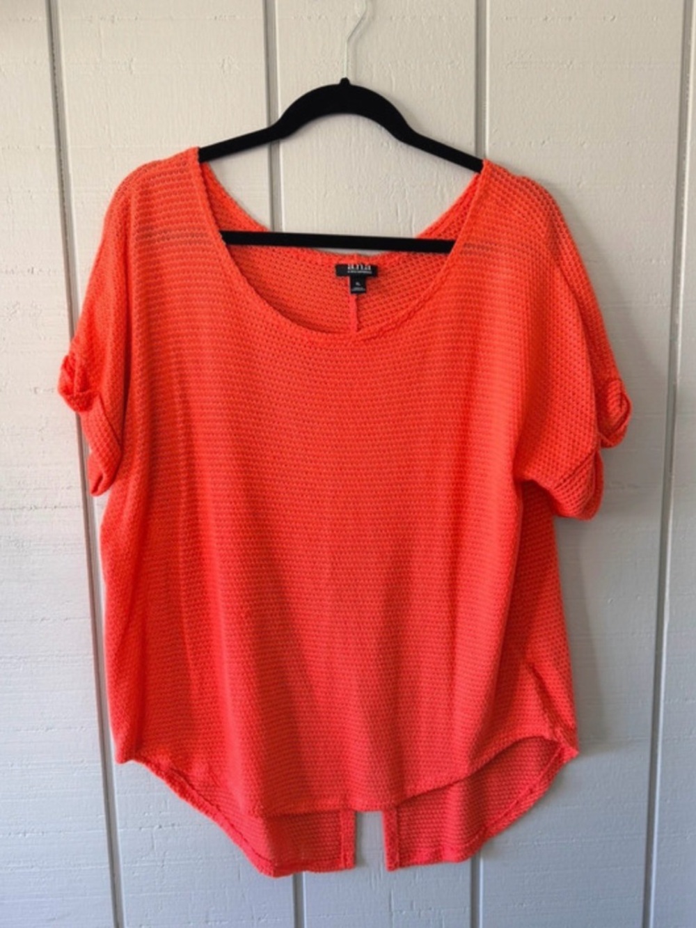 Bright Coral Knit Scoop Neck Top - Women Size XL